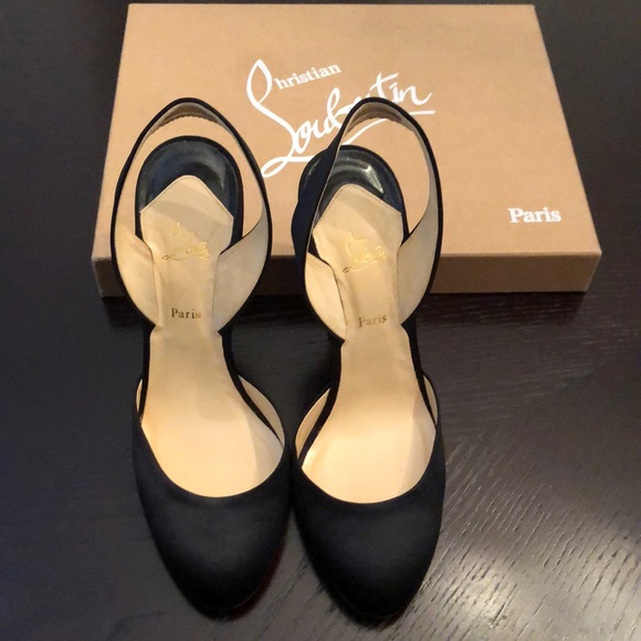 Christian Louboutin Black Satin Sling Back Pumps - Picture 5 of 10